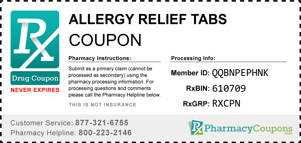 Allergy relief tabs Prescription Drug Coupon with Pharmacy Savings