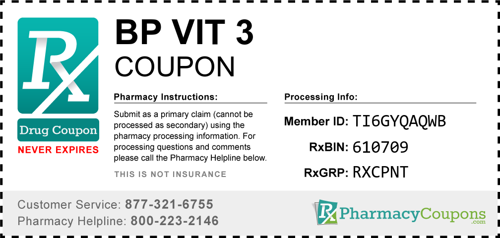 Bp vit 3 Prescription Drug Coupon with Pharmacy Savings