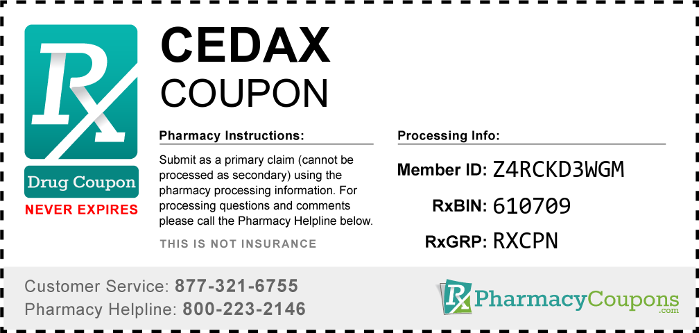 Cedax Prescription Drug Coupon with Pharmacy Savings