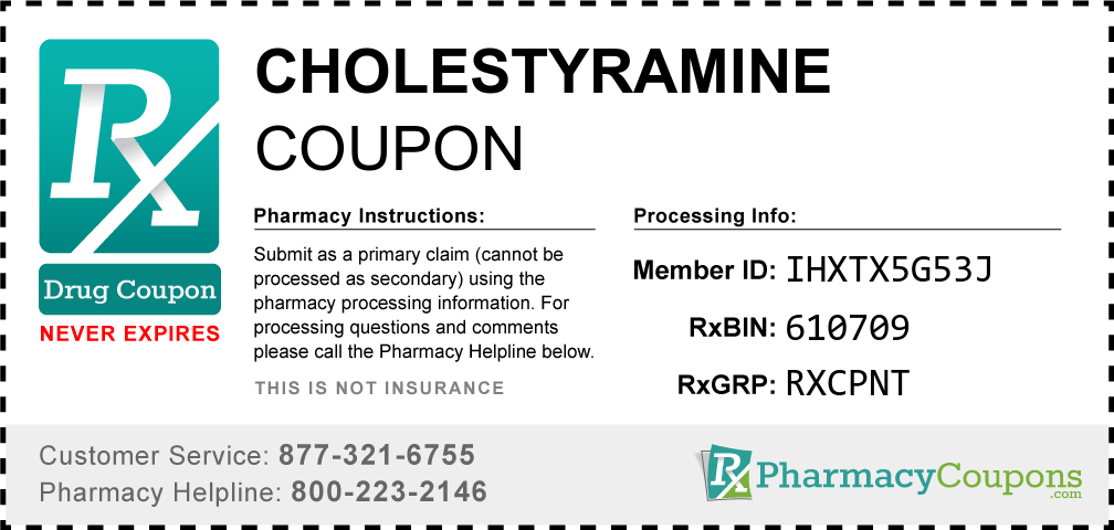 Cholestyramine Prescription Drug Coupon with Pharmacy Savings