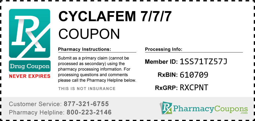 Cyclafem 7/7/7 Prescription Drug Coupon with Pharmacy Savings