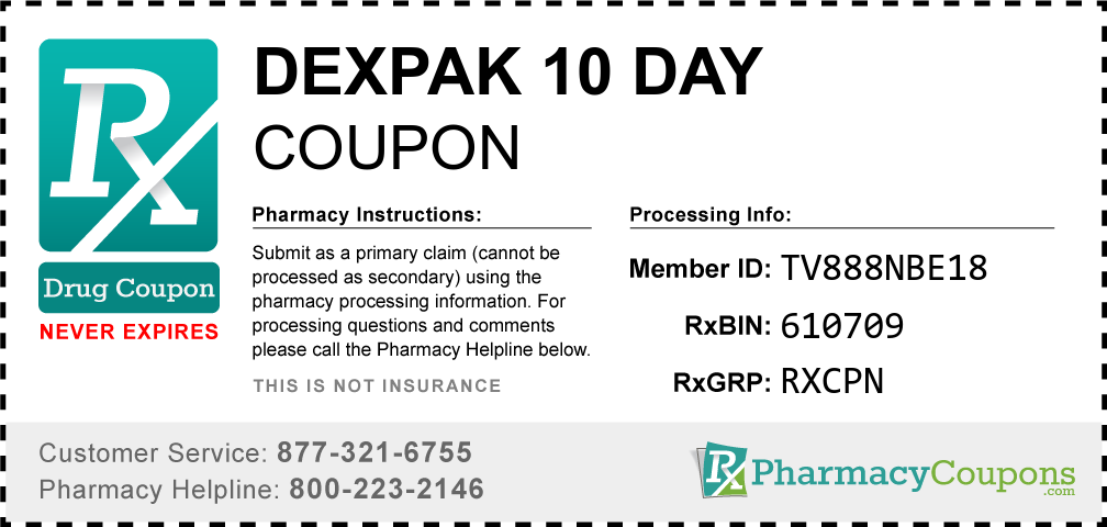 Dexpak 10 day Prescription Drug Coupon with Pharmacy Savings