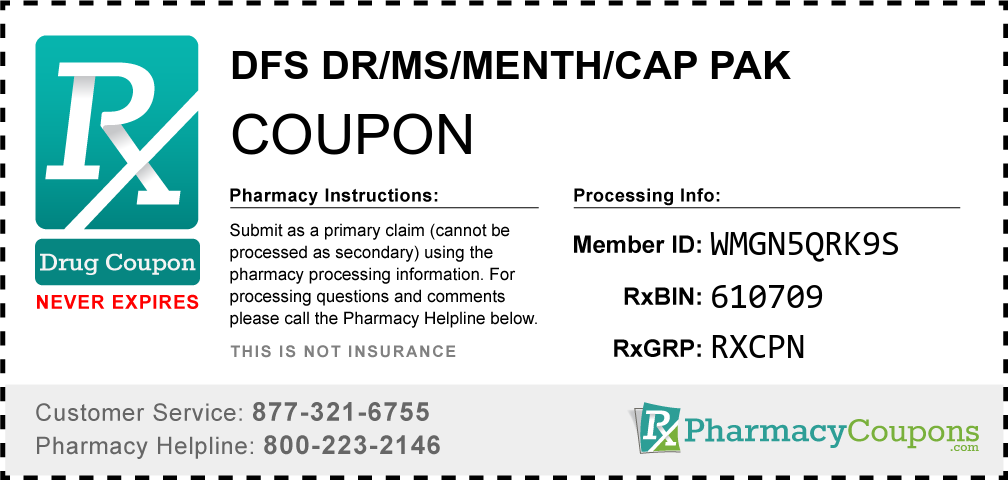 Dfs dr/ms/menth/cap pak Prescription Drug Coupon with Pharmacy Savings