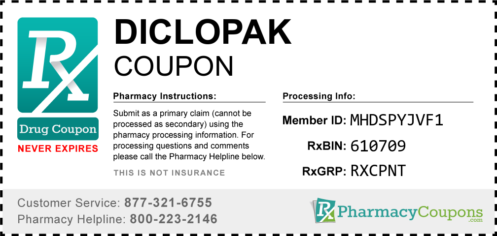 Diclopak Prescription Drug Coupon with Pharmacy Savings