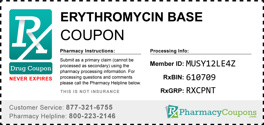 Erythromycin base Prescription Drug Coupon with Pharmacy Savings