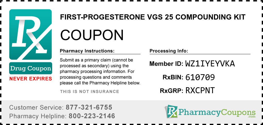 First-progesterone vgs 25 compounding kit Prescription Drug Coupon with Pharmacy Savings