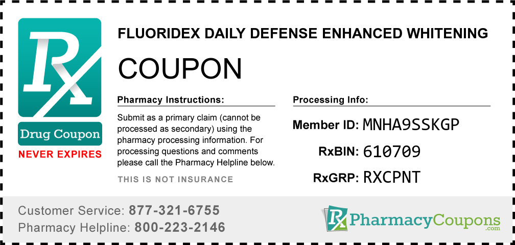 Fluoridex daily defense enhanced whitening Prescription Drug Coupon with Pharmacy Savings