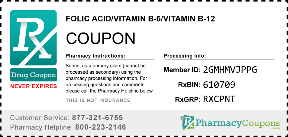 Folic acid/vitamin b-6/vitamin b-12 Prescription Drug Coupon with Pharmacy Savings