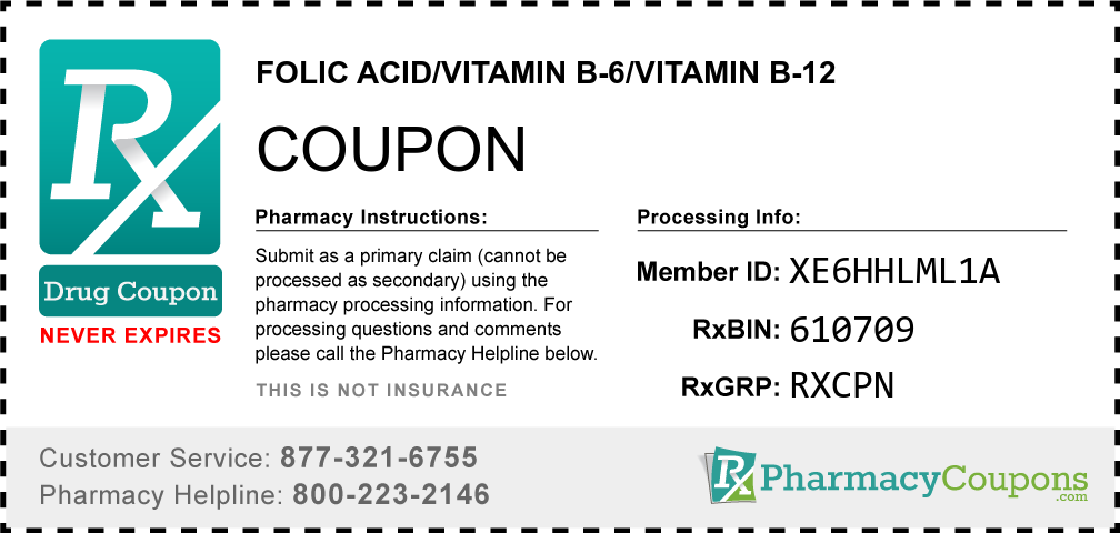 Folic acid/vitamin b-6/vitamin b-12 Prescription Drug Coupon with Pharmacy Savings