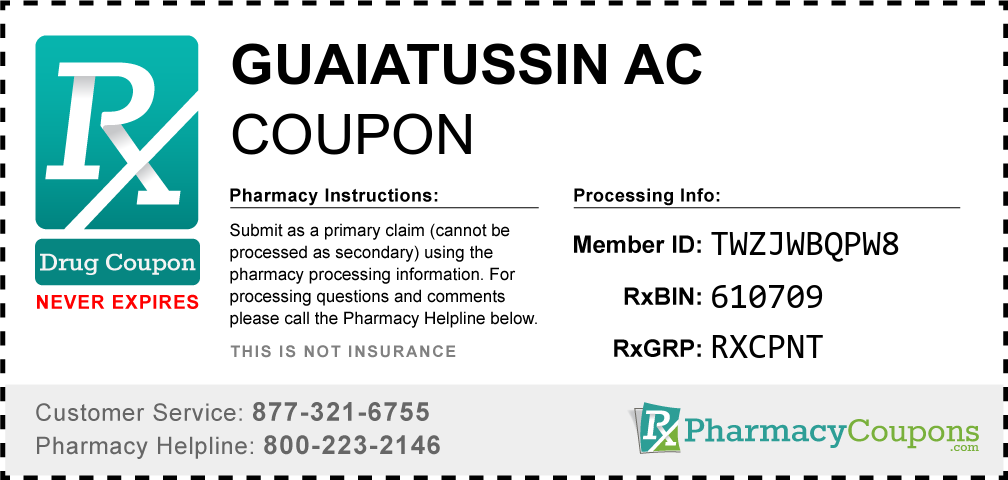 Guaiatussin ac Prescription Drug Coupon with Pharmacy Savings
