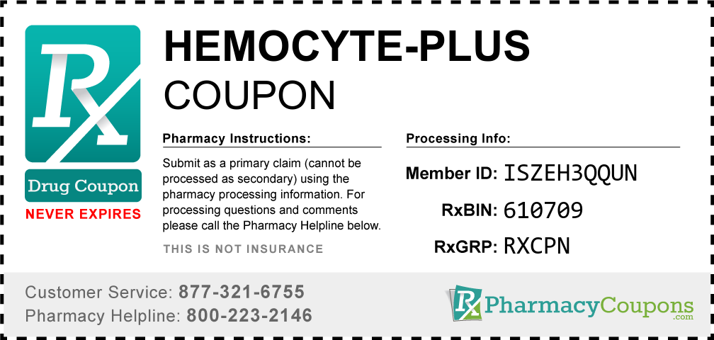 Hemocyte-plus Prescription Drug Coupon with Pharmacy Savings