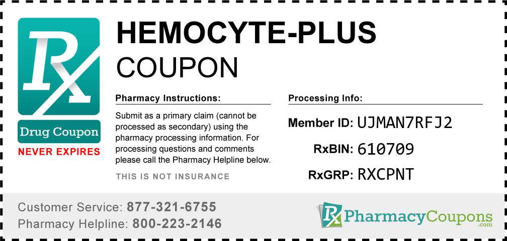 Hemocyte-plus Prescription Drug Coupon with Pharmacy Savings