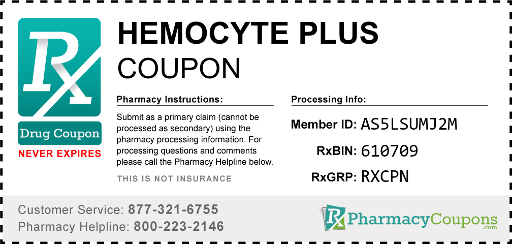 Hemocyte plus Prescription Drug Coupon with Pharmacy Savings
