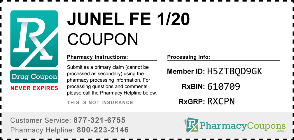 Junel fe 1/20 Prescription Drug Coupon with Pharmacy Savings