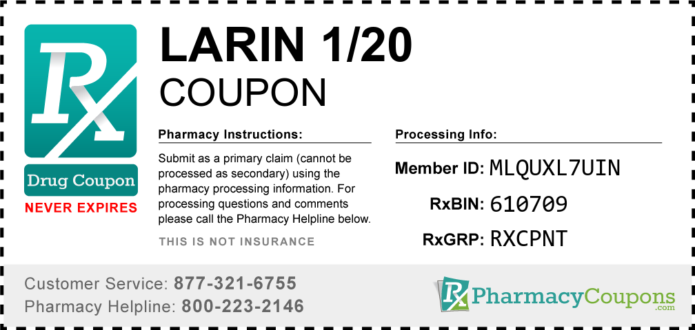 Larin 1/20 Prescription Drug Coupon with Pharmacy Savings