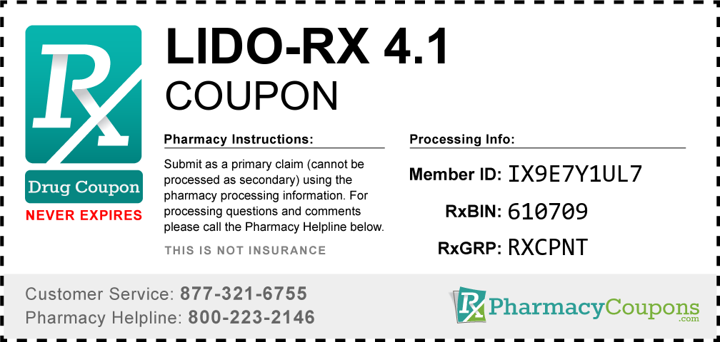 Lido-rx 4.1 Prescription Drug Coupon with Pharmacy Savings