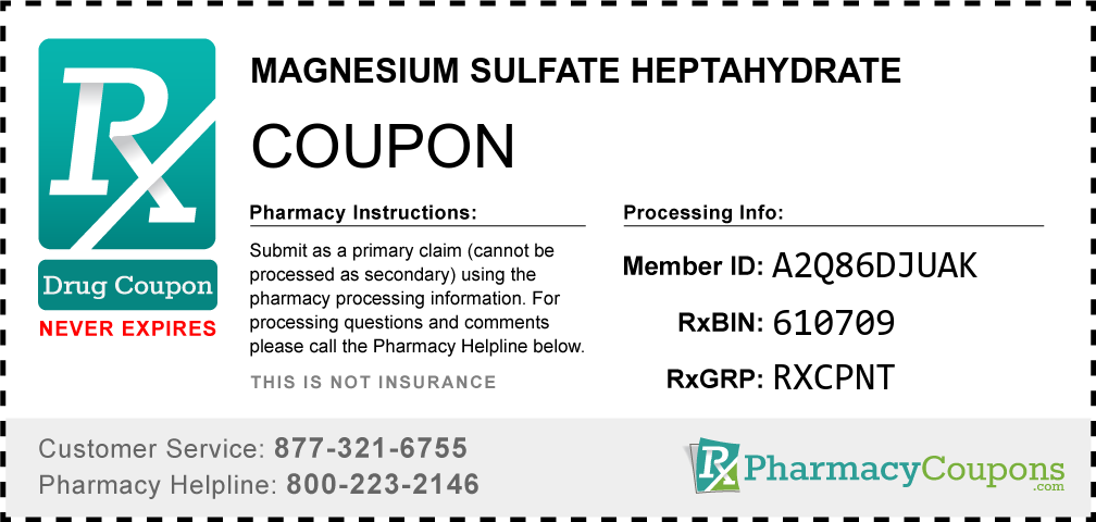Magnesium sulfate heptahydrate Prescription Drug Coupon with Pharmacy Savings
