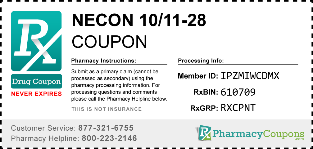 Necon 10/11-28 Prescription Drug Coupon with Pharmacy Savings