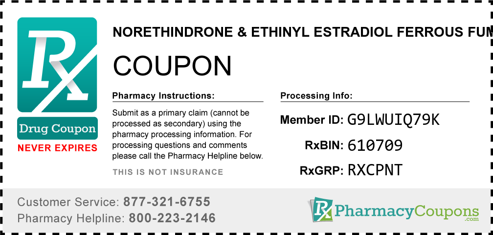 Norethindrone & ethinyl estradiol ferrous fumarate Prescription Drug Coupon with Pharmacy Savings