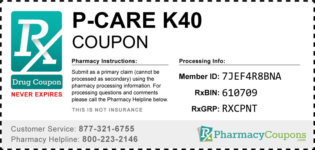 P-care k40 Prescription Drug Coupon with Pharmacy Savings