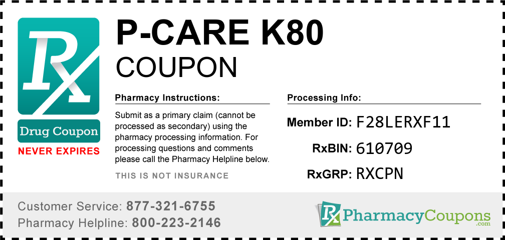 P-care k80 Prescription Drug Coupon with Pharmacy Savings