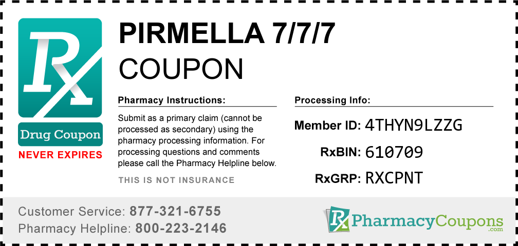 Pirmella 7/7/7 Prescription Drug Coupon with Pharmacy Savings