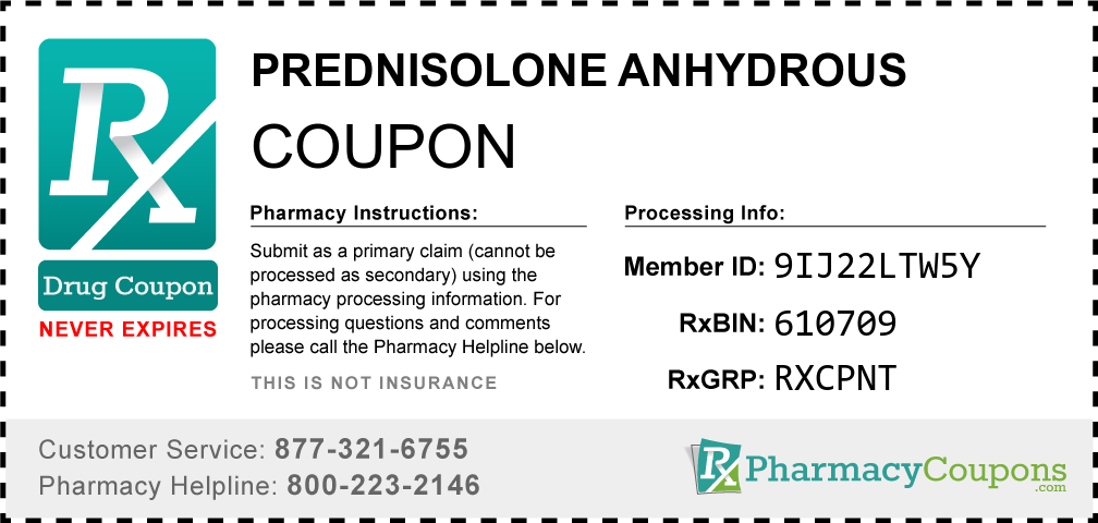 Prednisolone anhydrous Prescription Drug Coupon with Pharmacy Savings