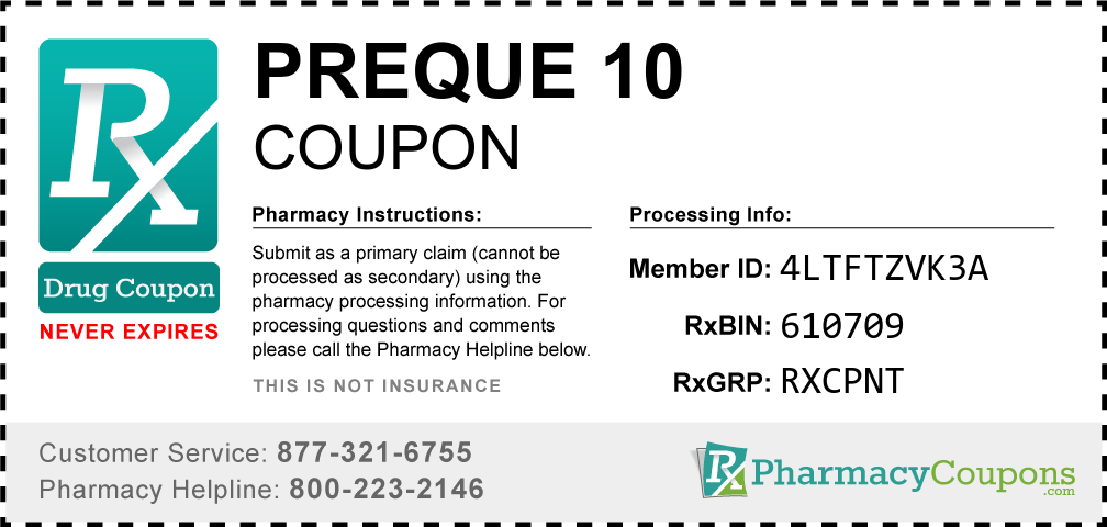 Preque 10 Prescription Drug Coupon with Pharmacy Savings
