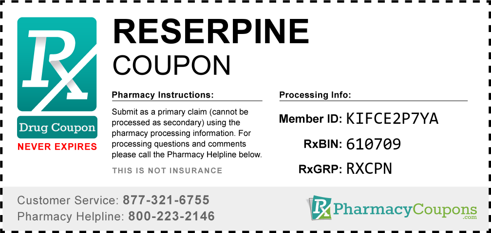 Reserpine Prescription Drug Coupon with Pharmacy Savings