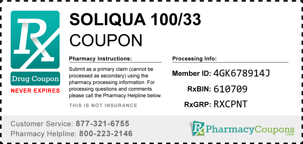Soliqua 100/33 Prescription Drug Coupon with Pharmacy Savings