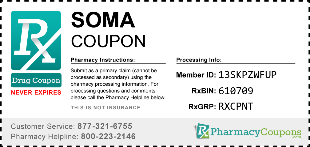 Soma Prescription Drug Coupon with Pharmacy Savings
