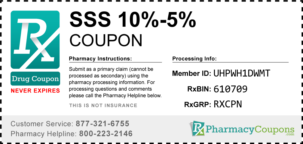 Sss 10%-5% Prescription Drug Coupon with Pharmacy Savings