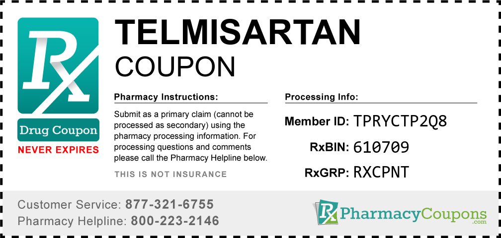 Telmisartan Prescription Drug Coupon with Pharmacy Savings