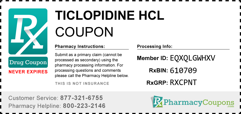 Ticlopidine hcl Prescription Drug Coupon with Pharmacy Savings