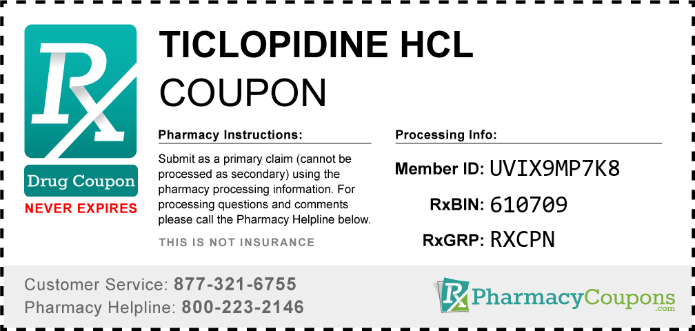 Ticlopidine hcl Prescription Drug Coupon with Pharmacy Savings