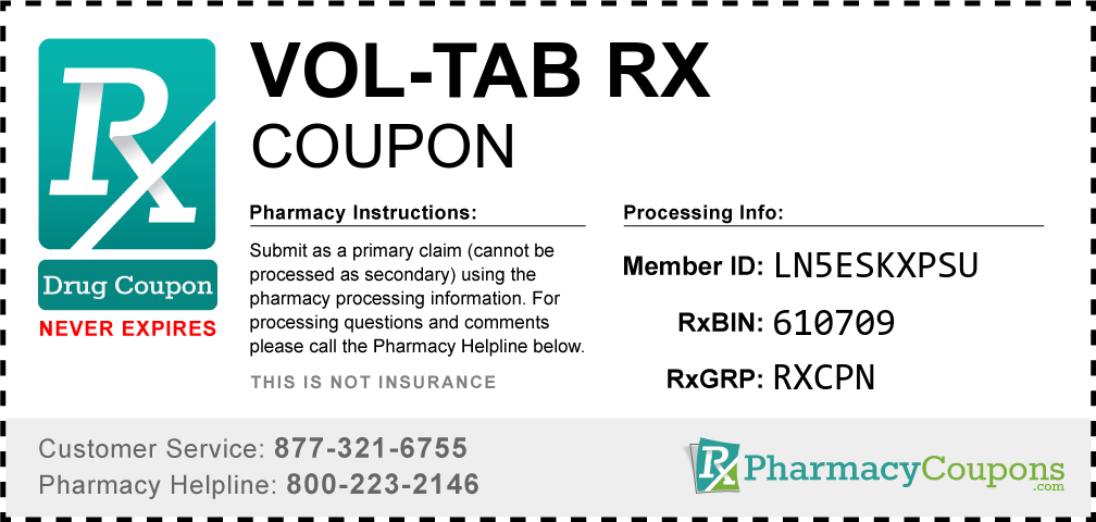 Vol-tab rx Prescription Drug Coupon with Pharmacy Savings