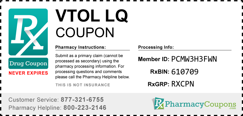 Vtol lq Prescription Drug Coupon with Pharmacy Savings