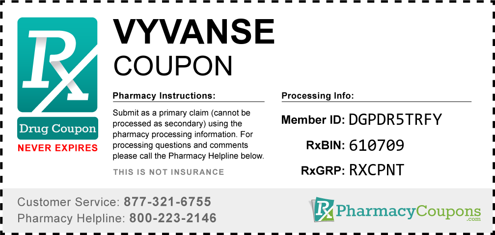Vyvanse Prescription Drug Coupon with Pharmacy Savings