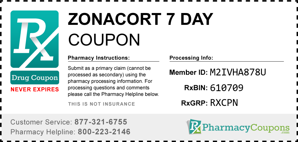 Zonacort 7 day Prescription Drug Coupon with Pharmacy Savings